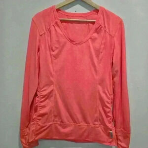 Tangerine Orange Ruched Long Sleeve Running Shirt Top Size M Activewear